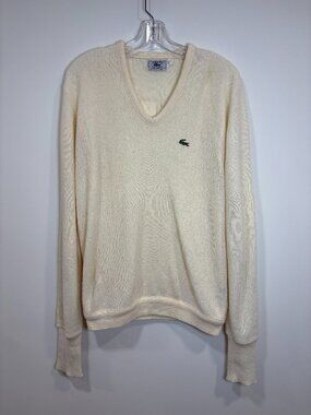 VTG! 🌟 LACOSTE 🌟 IZOD MEN'S V NECK ALLIGATOR SWEATER IVORY SZ L